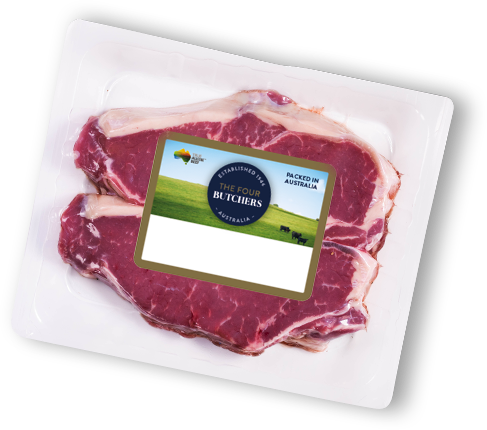 Steak in green Four Butchers packaging 